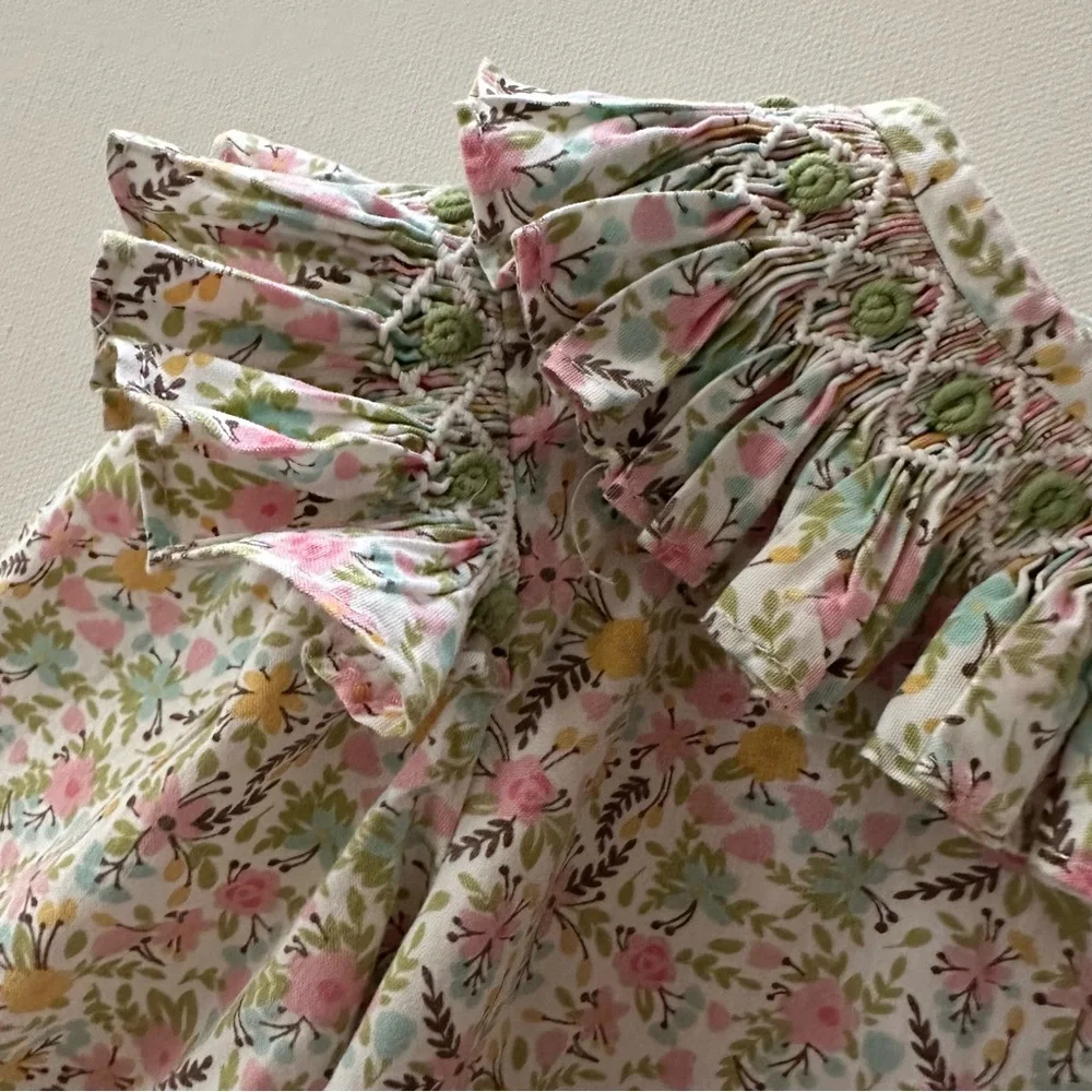 Stitchy Fish 24 Months Girl Floral Smocked Ruffle Top Pink Leggings Set Outfit